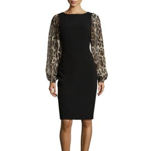 Bagley Mischka Leopard-Sleeve Sheath Dress